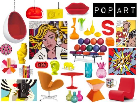 Pop Art Office Design, Bold Colorful Interior Design, Pop Art Furniture Interior Design, Pop Culture Decor, Modern Pop Art Living Room, Pop Art Mood Board, Pop Art Decor Interior Design, Pop Art Cafe, Pop Art Party Decoration