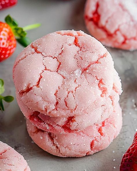 Delightful Strawberry Sugar Cookies Soft Strawberry Cookies, Fresh Strawberry Cookie Recipes, Strawberry Cake Cookies Recipe, Easy Strawberry Cookies, Strawberry Shortcake Sugar Cookies, Dessert With Frozen Strawberries, Strawberry Cookie Recipes, What To Make With Strawberries, Strawberry Cookie Recipe