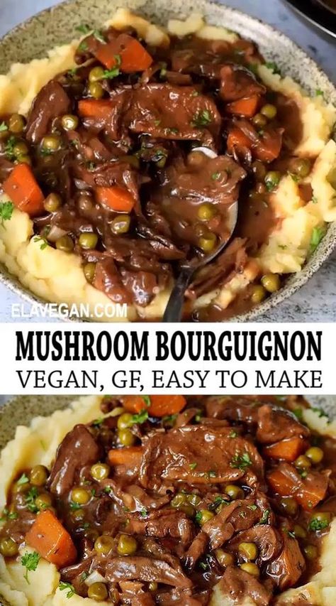 Vegan Mushroom Bourguignon, Mushroom Bourguignon, Resep Vegan, Plat Vegan, Pasta Vegetariana, Vegan Mushroom, Tasty Vegetarian Recipes, India Food, Vegetarian Dinners