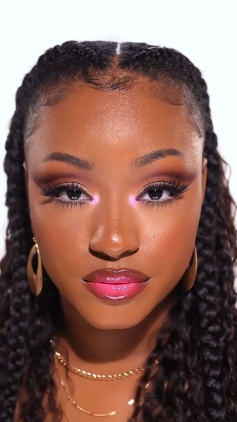 Make Up For All Black Outfit Makeup Eye, Eye Shades Sunglasses, Braids Makeup Look, Makeup For Black Outfit, Eye Looks For Brown Eyes, Pink Eyeshadow Looks Black Women, Eyeshadow Black Women, Pink Makeup Looks Black Women, Black Skin Makeup