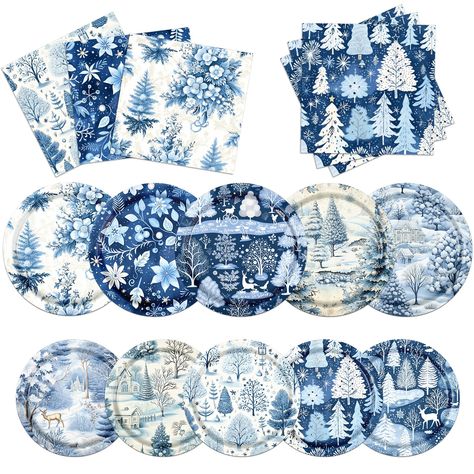 PRICES MAY VARY. 【Christmas Disposable Dinnerware】You will receive 60pcs blue Christmas paper plates and napkins set includes: 40pcs christmas plates disposable(2 sizes), 20pcs xmas napkins. 10 different designs of plates make your Christmas party more colorful. 【High Quality Christmas Paper Tableware】Our Christmas paper plates and napkins made of high-quality paper,non-toxic material,durable and safe. It can well set off the joy atmosphere of Xmas holiday party. 【Diverse Design】Our Christmas pl Blue Christmas Plates, Blue Christmas Party, Blue Christmas Decorations, Winter Wonderland Christmas Tree, Flannel Party, Wonderland Christmas Tree, Christmas Dinnerware Sets, Snowflake Party, Winter Holiday Party