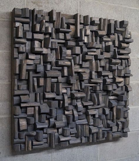 Smokey (2014) - contemporary wood wall sculpture by artist Olga Oreshyna Acoustic Diffuser, Sound Panel, Industrial Style Furniture, Wood Wall Sculpture, Industrial Livingroom, Fa Fal, Industrial Interior Design, Acoustic Wall, Wooden Sculpture