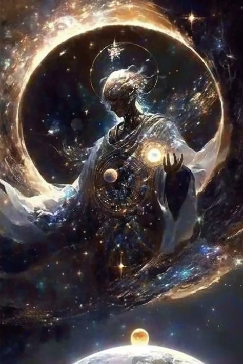 God Of Stars Fantasy Art, God Of Earth Fantasy Art, Space God Art, Moon God Art Male, God Of Time Fantasy Art, Celestial Being Concept Art, Eclipse Concept Art, Fantasy House Exterior, Fantasy God Concept Art