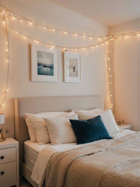 Picture Frames Above Bed, Bedroom Wall Decor Ideas Above Bed, Frames Above Bed, Led Bedroom Lights, Lights Above Bed, Pictures Above Bed, Led Lights Bedroom Aesthetic, Bedroom Wall Decor Above Bed, Light Picture Wall