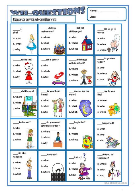 Wh-questions - English ESL Worksheets for distance learning and physical classrooms Wh Question Worksheet For Kids, Wh Questions Worksheet, Wh Questions Kids, Wh Questions Games, Wh Questions Exercises, English Questions, Wh Questions Activities, Materi Bahasa Inggris, Grammar For Kids