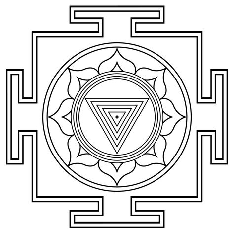 Kali Yantra Outline Kali Yantra, Yantra Tattoo, Kali Tattoo, Tibetan Mandala, Kali Ma, Shri Yantra, Sri Yantra, Kali Goddess, Vedic Art