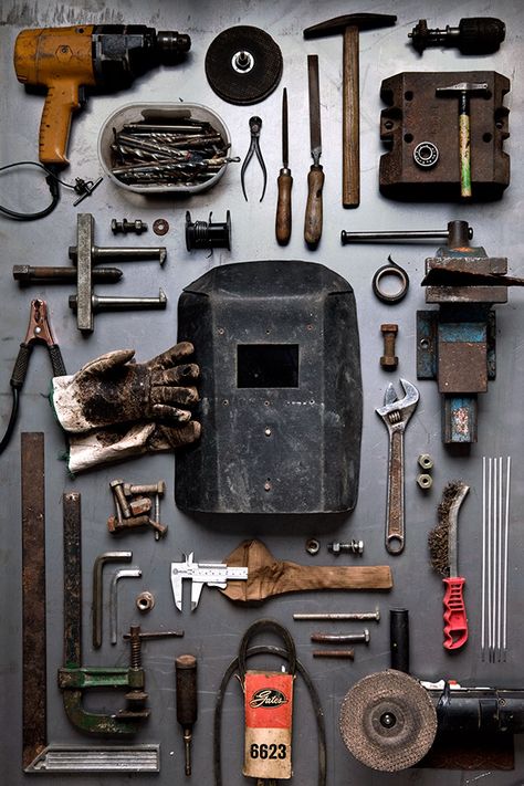 Mechanics Aesthetic, Welding And Fabrication, Object Photography, Welding Table, Industrial Photography, Antique Tools, Old Tools, Vintage Tools, Welding Art