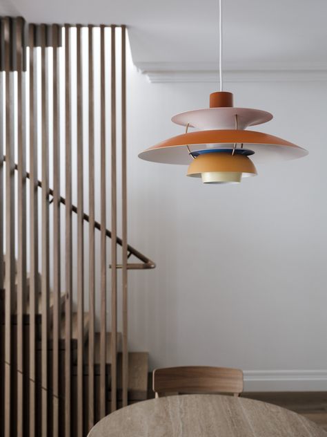 The ICON | PH 5 Pendant by Poul Henningsen | est living Dining Table Pendant Light, Ph Lamp, Painted Brick Walls, Mid Century Lighting Pendant, Danish Lighting, Poul Henningsen, Metal Pendant Lamps, Metal Pendant Light, Suspension Design