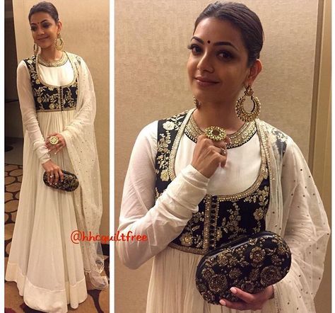 Kajal Agarwal # Sabyasachi # waist coat # Anarkali # white love # Kathak Costume, Designer Anarkali Dresses, Anarkali Dress Pattern, Pakistani Fashion Casual, Kajal Agarwal, Waist Coat, White Love, Royal Outfits, Indian Couture