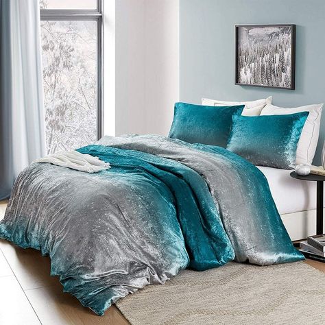 Teal Duvet, Teal Duvet Cover, Ombre Velvet, Teal Bedroom, Affordable Bedding, Perfect Bedding, Up House, Reversible Duvet Covers, King Duvet