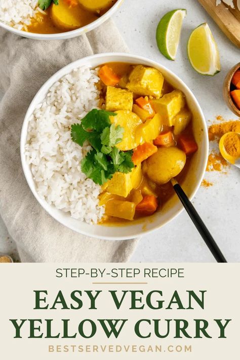 Vegetarian Yellow Curry, Vegan Yellow Curry, Crock Pot Curry, Curry With Potatoes, Yellow Curry Recipe, Thai Vegan, Thai Curry Recipes, Cilantro Recipes, Tofu Curry