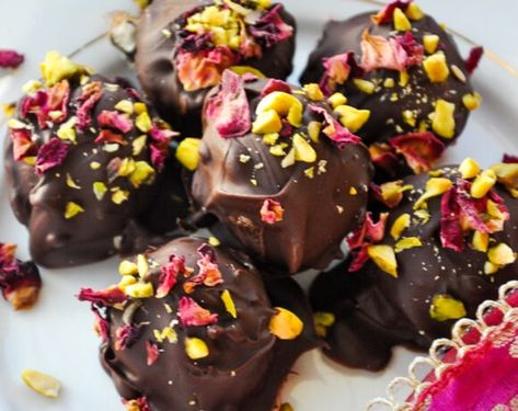 Recipes – Honey, Whats Cooking Indian Fusion Truffles, Dates With Peanut Butter, Fusion Desserts, Pakistani Desserts, Truffle Balls, Truffle Recipe Easy, Vegan Chips, Roses Petals, Whats Cooking