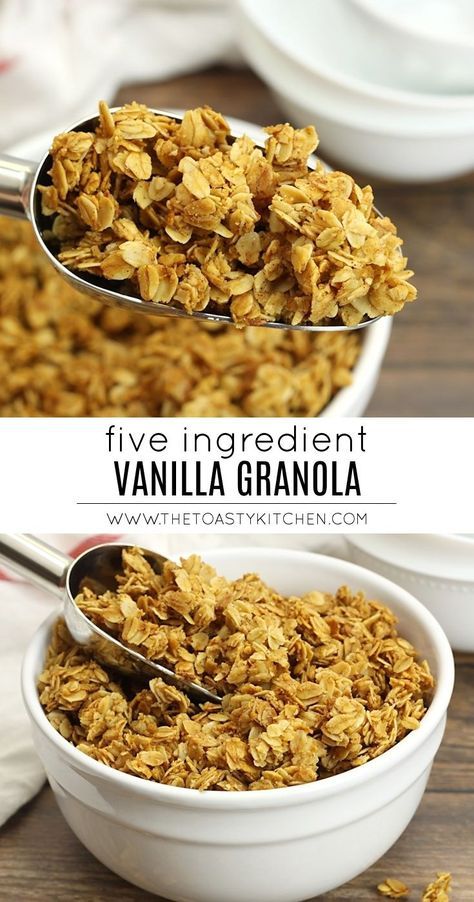 Five Ingredient Vanilla Granola by The Toasty Kitchen #vanilla #granola #granolarecipe #recipe #breakfast #fiveingredients #quick #easy #shelfstable #snackrecipe #homemade Vanilla Granola Recipe, Honey Granola Recipe, Xmas Gift Baskets, Soft Granola, Healthy Homemade Granola Recipe, Healthy Homemade Granola, Vanilla Granola, Easy Granola Recipe, Hot Recipes