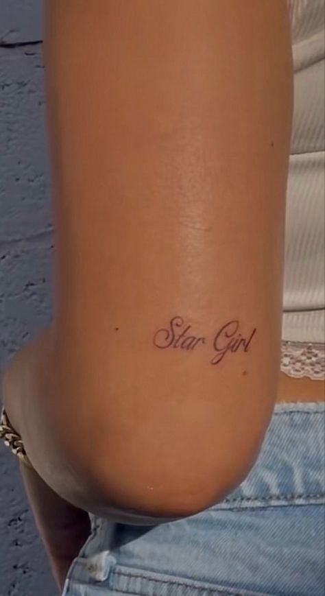 Star Word Tattoo, Modern Day Tramp Stamp, Brooklyn Baby Tattoo, Tramp Stamp Name Tattoos, Star Rib Tattoo, Word Tramp Stamp Tattoos, Mazzy Star Tattoo, Star Girl Tattoo, Star Fish Tattoo