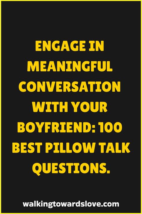 Looking to deepen your connection with your boyfriend? Dive into some thought-provoking conversations with these pillow talk questions for boyfriend. Explore topics that will spark meaningful discussions and bring you closer together. Ask about his dreams, fears, and favorite memories to strengthen your bond and create lasting intimacy in your relationship. Whether you're looking for lighthearted questions or more profound ones, this list has something for every couple. Topics To Discuss With Your Boyfriend, Questions For Boyfriend, Pillow Talk Questions, Hot Seat Questions, Boyfriend Questions, Boyfriend Pillow, Intimate Questions, Questions To Ask Your Boyfriend, Find A Husband