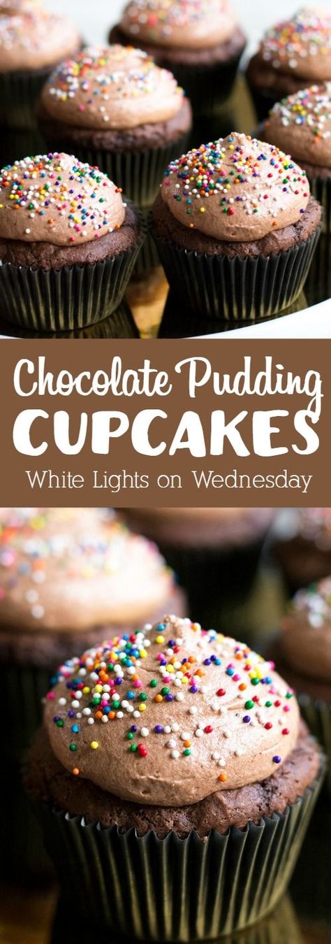 Easy Chocolate Pudding Cupcakes are an addictively good dessert you can whip up in no time! Cupcakes Recipes Vanilla, Chocolate Pudding Cupcakes, Easy Chocolate Pudding, Pudding Cupcakes, Cupcakes Recipes, White Lights, Vanilla Pudding, Hot Fudge, Dessert Cupcakes