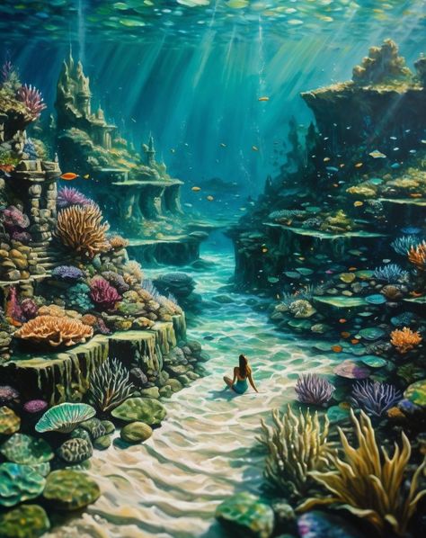 A mermaid's lair Mermaid Village, Mermaid Landscape, Sea Kingdom, Mermaid Kingdom, Water Elf, Save Ocean, Magical Ocean, Mermaid Cave, Underwater Kingdom