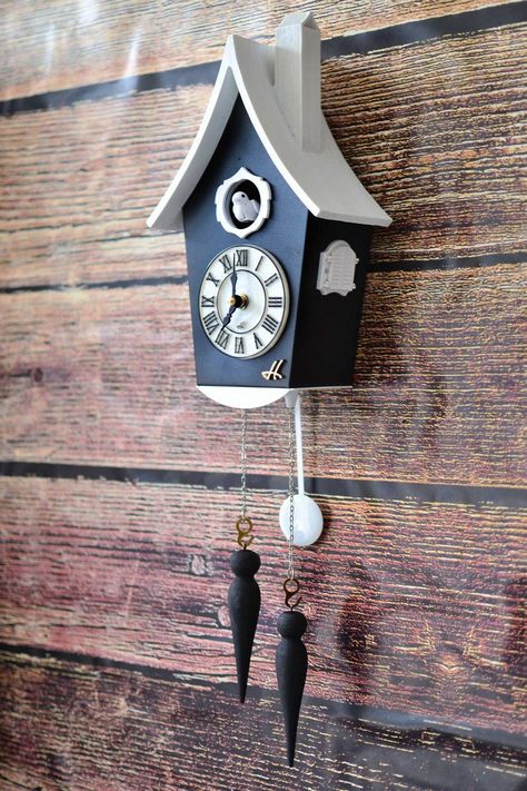 it is new cuckoo design on ETSY...you ll use only 3 AA type batteries ....black and white are together.the pendulum is not active.if you want listen the voice you can contact with me 7/24..I m working for your happiness.the estimate shipping time is in 17 or 20 days. Regards Hanzade H.27cm W.9cm D.7.5 cm Modern Cuckoo Clocks, Wood Clock Design, Clock Template, Black Clock, White Clock, Black Clocks, White Clocks, Diy Clock Wall, Clock Wall