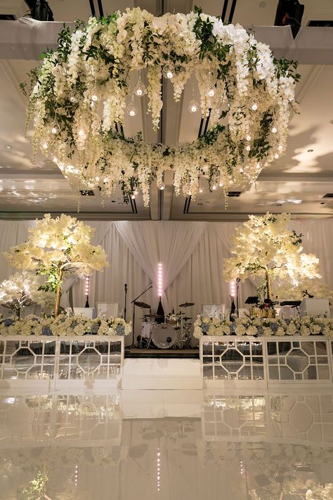 All White Wedding Decor, Green Floral Decor, Reception Ceiling, Wedding Furniture Rental, White Wedding Decor, Wedding Ceiling, Wedding Chandelier, Luxury Wedding Decor, Wedding Planning Decor