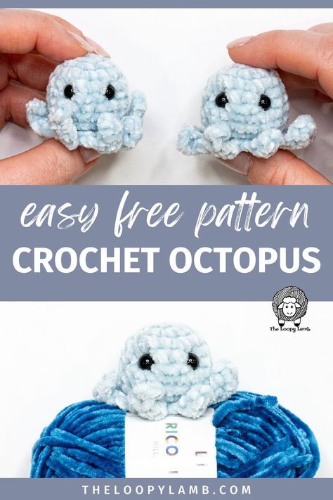 Looking to crochet an adorable octopus? Check out my free crochet octopus pattern! This easy free amigurumi pattern is perfect for beginners and comes with a step by step video tutorial. Whether you want to make a cute keychain or a small plush toy, this pattern has you covered. This crochet octopus can be made in just 15 minutes! Click to view the full free pattern and video tutorial at theloopylamb.com! How To Crochet Octopus For Beginners, Amigurumi Octopus Pattern, Crochet Plush Amigurumi Free Patterns, Crochet Octopus Keychain, Small Crochet Plush, Easy Crochet Projects For Beginners Step By Step Free Pattern, Mini Octopus Crochet Pattern, Free Crochet Octopus, Octopus Crochet Pattern Free