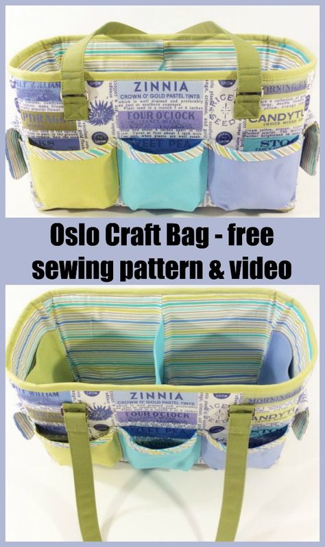 Oslo Craft Bag - free sewing pattern & video. This pattern is a great all-purpose storage bag, great for anything from sewing supplies, knitting/crochet supplies, and even children's’ toys! #SewModernBags #FreeSewingPattern #FreeSewingVideoTutorial #FreeSewingTutorial #SewingForFree Bag For Crochet Supplies, Crochet Supplies Bag, Diy Knitting Bag, Knitting Bag Tutorial, Crochet Storage Bag, Knitting Bag Sewing Pattern, Knitting Bag Diy, Storage Bags Diy, Knitting Bag Sewing