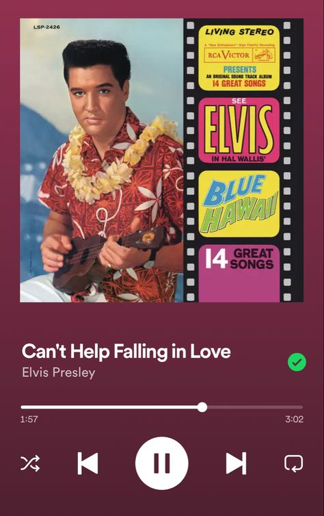 Spotify Screenshot, Elvis Presley Songs, Cant Help Falling In Love, Blue Hawaii, Dream Wedding Ideas Dresses, Love Posters, Greatest Songs, First Dance, Spotify Song