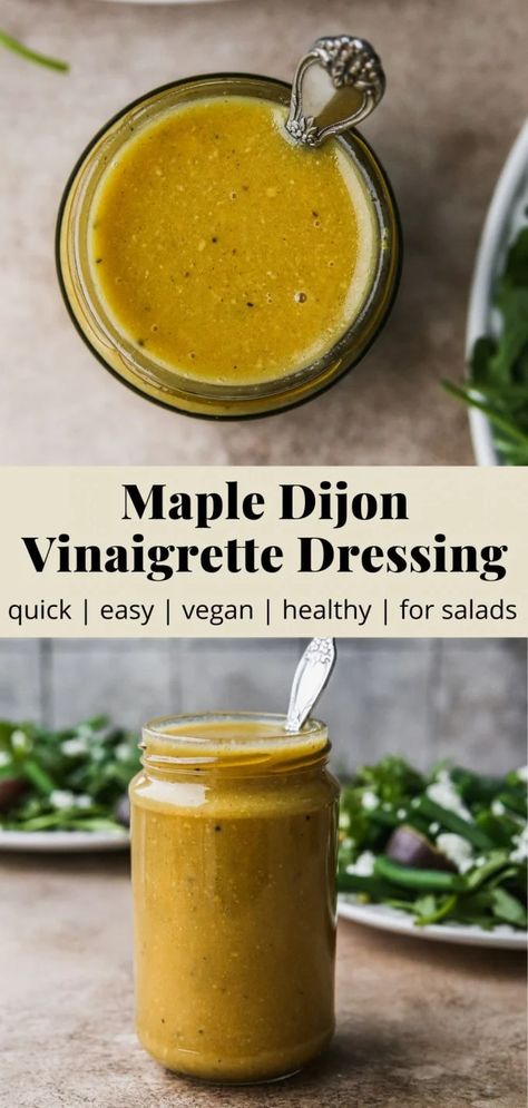 Maple Dijon Vinaigrette Dressing | Walder Wellness, Dietitian (RD) Dijon Dressing Recipe, Dijon Vinaigrette Dressing, Types Of Salads, Honey Dijon Dressing, Homemade Salad Dressing Healthy, Maple Vinaigrette, Vegan Salad Dressing, Creamy Salad Dressing, Vegan Dressing