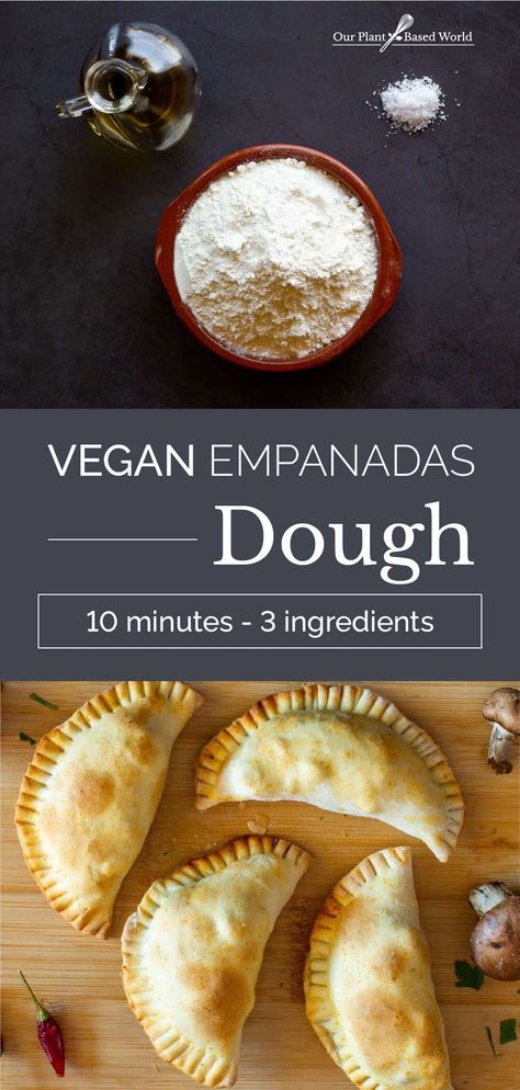 This Vegan Empanadas Dough Recipe is easy to make, with only 3 ingredients and 10 minutes. #Empanadas #Dough #veganempanadas Healthy Empanadas Recipe, Gluten Free Dairy Free Empanadas, Empanadas Recipe Dairy Free, Healthy Empanadas Dough, Vegan Dough Recipe, Empanadas Recipe Vegan, Gf Empanada Dough, Healthy Dough Recipe, 3 Ingredient Vegan Recipes