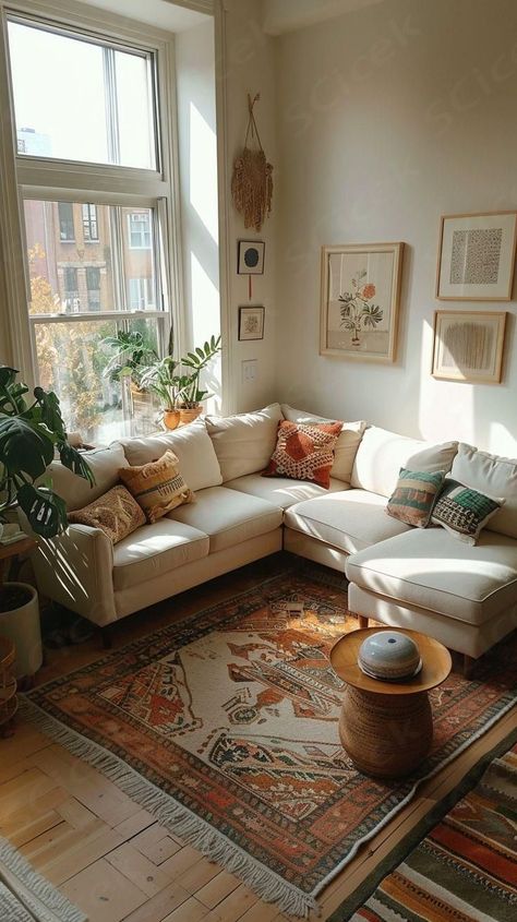 Cottage Core Apartment Living Room, Living Room Inspiration Cottage Core, Living Room Inspiration Small, Small Living Room Ideas Apartment, Boho Rv, Small Flat Interior, Living Room Small Space, Sf Apartment, Seattle Apartment