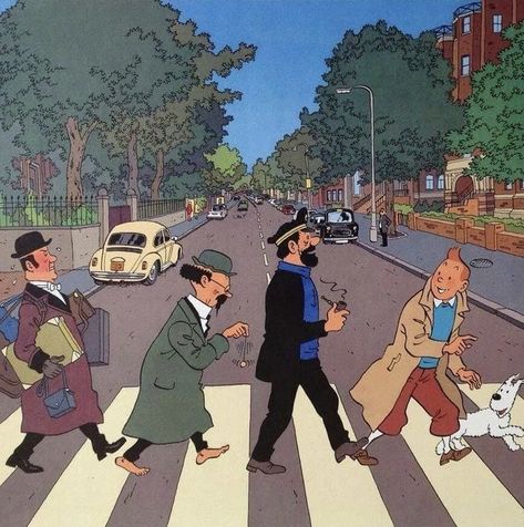 Tin Tin Cartoon, Abbey Road Crossing, Captain Haddock, 동화 삽화, Marjolein Bastin, Beatles Abbey Road, Tin Tin, Art Parody, Bd Comics