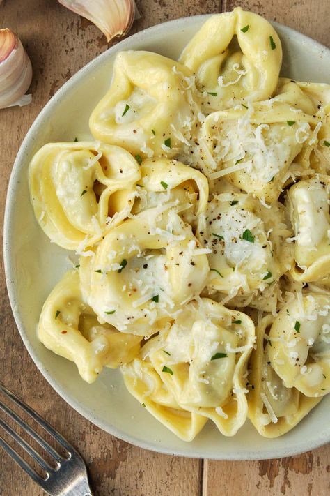 Italian Food Appetizers, Tortellini Alla Panna Recipe, Tortellini Alla Panna, Homemade Tortellini, Italian Recipes Appetizers, Creamy Parmesan Sauce, Tortellini Recipes, Tortellini Pasta, Italian Pasta Dishes