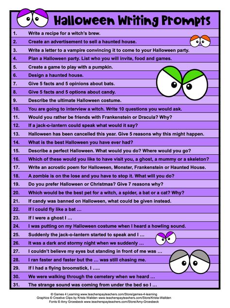 Halloween Writing Prompts - Fun writing ideas for Halloween! Halloween Writing Prompts First Grade, Halloween Writing 3rd Grade, Fourth Grade Halloween Activities, Second Grade Writing Activities, Halloween Ela Activities, Color By Number Halloween, 5th Grade Writing Prompts, Whiteboard Activities, 4th Grade Writing Prompts