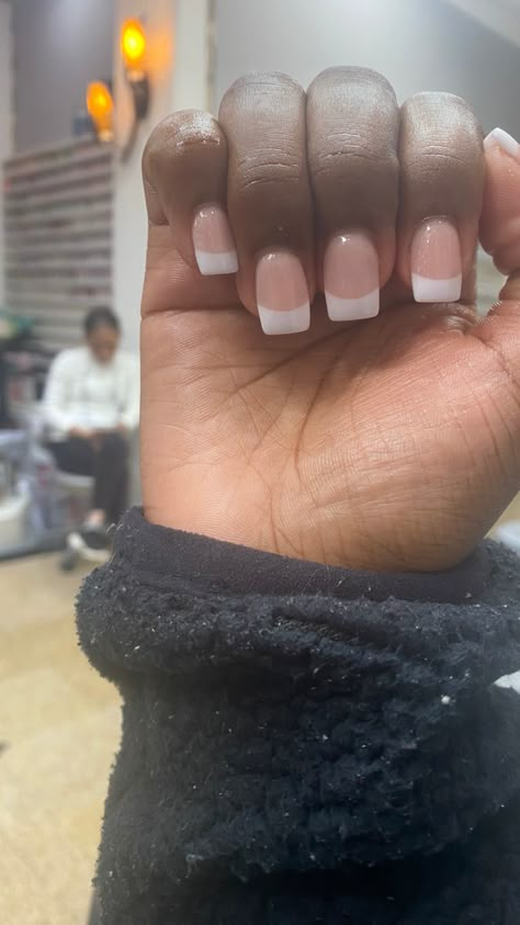 Short Chunky French Tips, Full Set White Tip Nails, Small White French Tip Nails, Short Acrylic Nail Designs For Summer French Tips, White Tip Acrylic Nails Square, Thick White French Tip Nails, Short Square French Tip Acrylic Nails, White French Tip Nails Short, White French Tip Nails Square