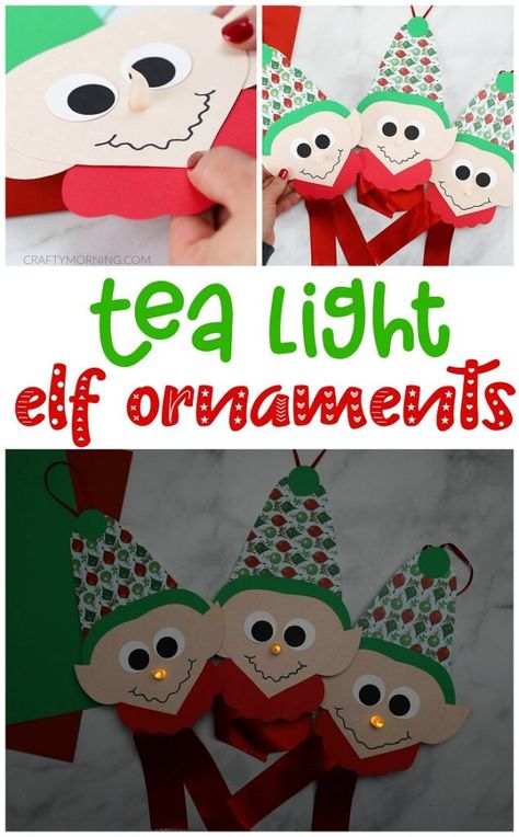 Tea Light Elf Ornaments - Crafty Morning Christmas Ornaments With Tea Lights, Tea Light Ornaments Diy, Diy Elf Ornaments, Elf Ornaments Diy Kids, Elf Ornaments Diy, Light Elf, Tea Light Crafts, Ornaments Diy Kids, Elf Crafts