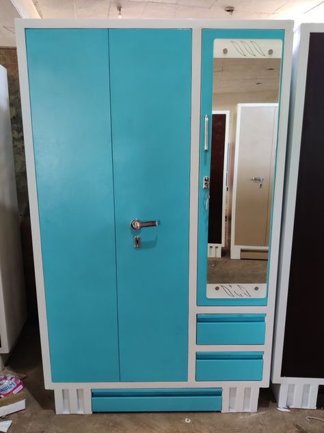 Steel almirah with powder coated paint Godrej Almirah Makeover, Steel Almirah Painting Ideas, Almirah Colour, Almirah Painting Ideas, Godrej Almirah Design, Wardrobe Interior Layout, Steel Almirah, Shop Counter Design, Steel Wardrobe