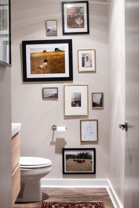 World Market Chair, Timeless Bathroom Design, Bathroom Gallery Wall, Seattle Apartment, Minimal Apartment, Timeless Bathroom, Apartment Tour, Vintage Bathrooms, Apartment Bathroom