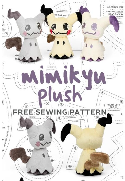 sew desu ne Mimikyu Plush Pattern, Diy Plush Pattern, Pokemon Plush Pattern Free, Fnaf Sewing Patterns, Free Plushie Sewing Patterns, Sewing Pokemon, Pokemon Sewing Patterns, Pokemon Plush Pattern, Free Plush Sewing Patterns