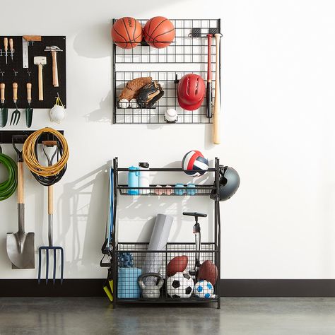 Heavy-Duty Sports Storage Rack | The Container Store Beach Storage, 70s Room, Workbench Organization, Sports Equipment Storage, Garage Organizing, Bike Storage Garage, Bike Storage Solutions, Lakehouse Ideas, Sports Storage