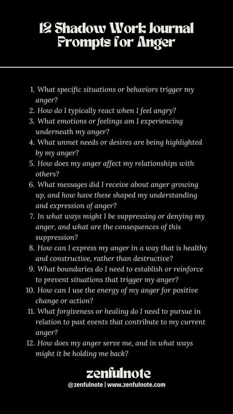 Shadow work focusing on anger can help you understand the root causes of your anger, how it affects your life and relationships, and how you can channel this powerful emotion in healthier ways. Anger often masks deeper emotions or unmet needs, and exploring these underlying factors can lead to profound insights and personal growth. Work Journal Prompts, Shadow Work Journal Prompts, Unmet Needs, Shadow Work Journal, Journal Inspiration Writing, Journal Questions, Healing Journaling, Daily Quotes Positive, Daily Journal Prompts