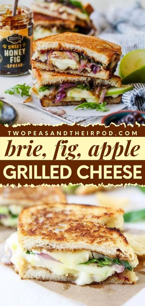 Brie, Fig, and Apple Grilled Cheese are best served with a warm bowl of soup. This comfort food recipe is so tasty and makes a great addition to your favorite Fall food recipes. Pin this! Brie And Fig Jam Grilled Cheese, Apple And Brie Grilled Cheese, Fig Grilled Cheese Sandwich, Brie And Fig Grilled Cheese, Fancy Grilled Cheese Brie, Ham And Apple Grilled Cheese, Apple Brie Grilled Cheese Sandwich, Turkey Fig Sandwich, Fall Lunch Sandwich