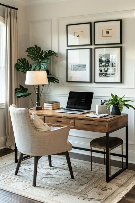 Plant Store, Home Office Design Ideas, Minimalist Home Office, Western Bedroom, Office Design Ideas, Cozy Home Office, Small Home Offices, Contemporary Home Office, Guest Room Office