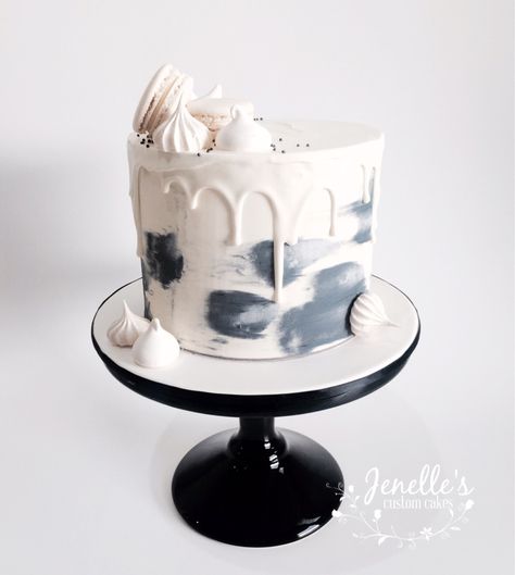 Grey and white drip cake. By Jenelle's Custom Cakes. White Drip Cake, Make Birthday Cake, Beach Cakes, Watercolor Cake, Big Cakes, Cake Decorating Designs, Drip Cake, Painted Cakes, Cakes For Men