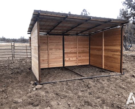 Horse Loafing Shed, Portable Horse Shelter, Horse Shelter Ideas Cheap, Horse Shelter Plans, Diy Horse Shelter, Cow Shelter, Horse Stables Small, Cattle Fencing, Horse Shelters