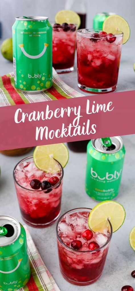 #ad These cranberry lime mocktails are the perfect, festive drink to enjoy over the holidays! Lime @bublywater sparkling water, cranberry juice, and simple syrup come together for a refreshing drink, perfect for any occasion! #bublypartner Lime Mocktails, Summer Mocktail Recipes, Cranberry Mocktail, Drinks With Cranberry Juice, Holiday Mocktail, Cranberry Drinks, Easy Mocktail Recipes, Mocktail Drinks, White Cranberry Juice