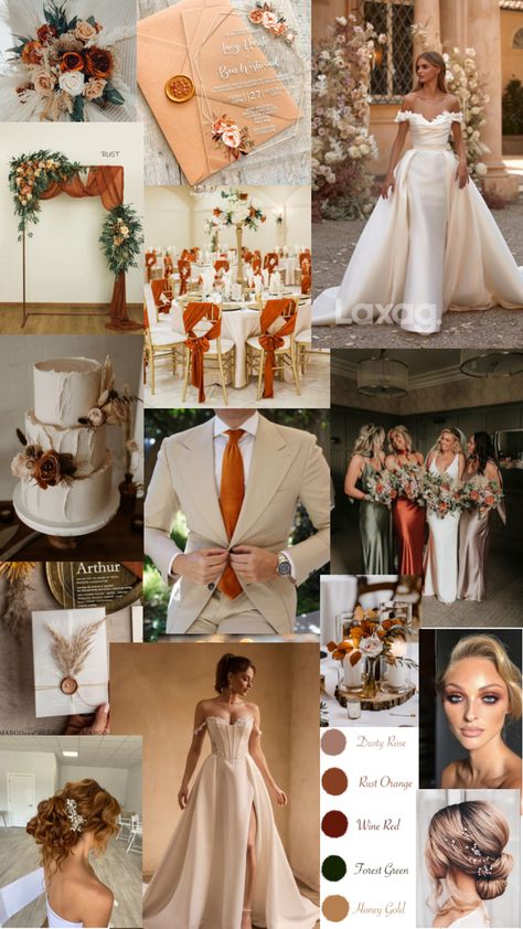 Ivory, burn orange & gold theme wedding for a beautiful day in either late September or October time Autumn Theme Wedding, Gold Theme Wedding, Orange Wedding Decorations, Original Wedding Ideas, Orange Wedding Themes, Burn Orange, Tuscan Inspired Wedding, Burnt Orange Weddings, Tan Wedding