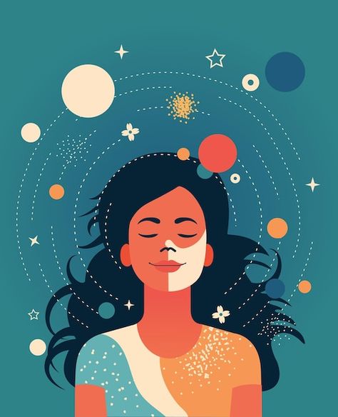 Woman in a meditative state smiling and ... | Premium Vector #Freepik #vector #reflection #zen #meditation #spiritual Spiritual Illustration Art, Meditation Graphic Design, Lord Venkateswara Images Full Hd 4k, Calm Illustration, Zen Illustration, Meditation Illustration, Mind Illustration, Spiritual Drawings, Meditation Pictures