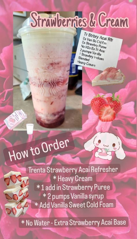 Easy Art Diy, Starbucks Copycat Recipes Drinks, Starbucks Drink Menu, Starbucks Secret Menu Recipes, Birthday Party Activity, Cold Starbucks Drinks, Starbucks Strawberry, Starbucks Drinks Diy, Secret Starbucks Recipes