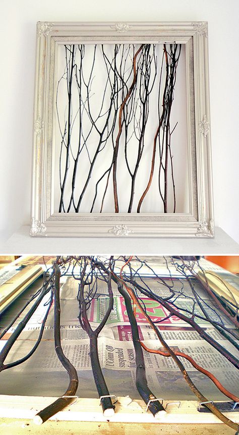 Tracie at ‘Cleverly Inspired‘ used a garage sale frame and some branches to create one of a kind wall art! Easy tutorial… Lighted Branches Decor, Breakfast Nooks, Lighted Branches, Branch Art, Diy Wand, Diy Casa, Creation Deco, Branch Decor, Storage Area