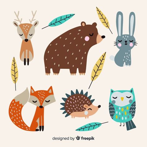 Discover thousands of free-copyright vectors on Freepik Textil Design, Dessin Adorable, Autumn Forest, Leaf Nature, Vector Hand, Childrens Illustrations, Forest Animals, Woodland Animals, 귀여운 동물