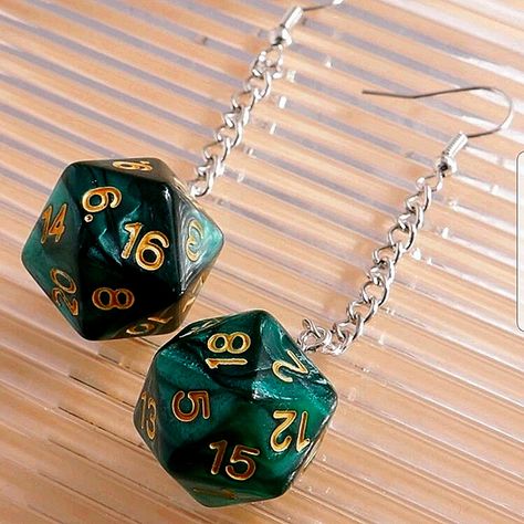 This Is A Very Unique Pair Of Earrings, They Are D&D Dice Earrings And They Hang From A Simple Chain With A Earring Hook. They Are Green With Gold Colored Numbers, They Are Brand New Funky Earrings, Funky Jewelry, Watches Women Fashion, Fun Earrings, Elegant Earrings, Holiday Fashion, Cute Earrings, Cute Jewelry, Beaded Earrings